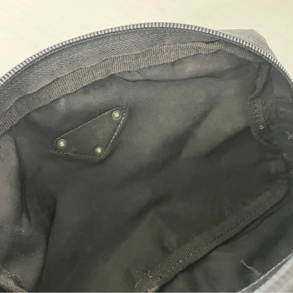 Prada black nylon and leather triangle logo vintage cosmetic zip pouch